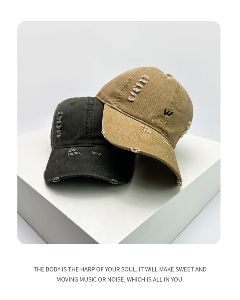 New Unisex Embroidered W Letters Solid Baseball Hats Breathable Broken Sunshade Simple Peaked Caps Versatile Casual Fashion ins