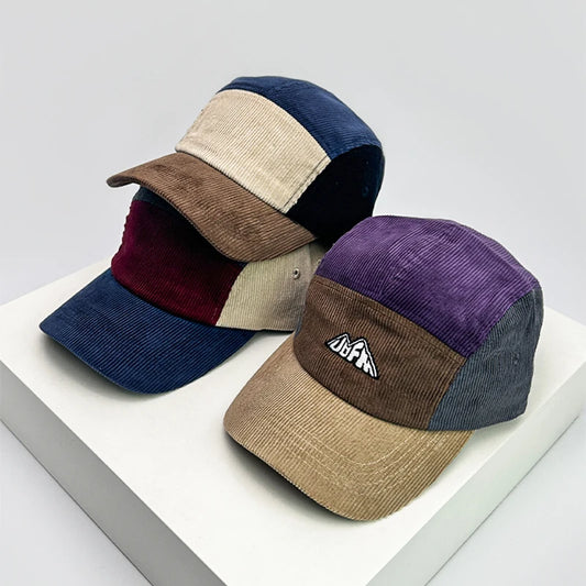 New Unisex Corduroy Embroidery Color Block Baseball Hats Breathable Street Sunshade Casual Peaked Caps Versatile Fashion Retro