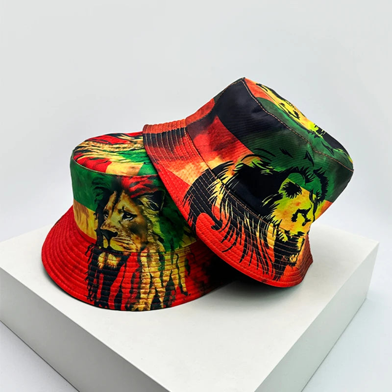 New Unisex Print Lion Graffiti Bucket Hats Sunshade Personal Versatile Double Sided Wearable Fisherman Caps Fashion Hip-Hop ins