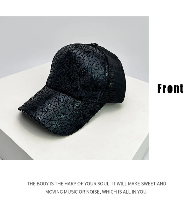 New Unisex Irregular Pattern Sequin Baseball Hats Travel Breathable Personal Sunshade Outdoor Mesh Caps Versatile Fashion Retro