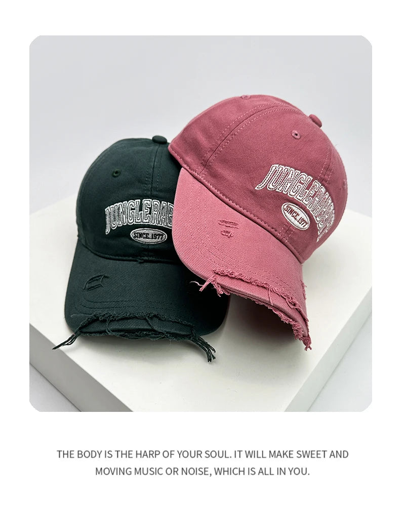 New Men Women Broken Hole Style Letter embroidery Korean Baseball Hats Sunshade Versatile Breathable Snapback Caps Fashion Retro