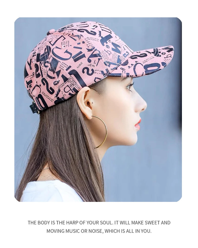 New Kpop Men Women Baseball Hats Graffiti Letter Vegan Leather Cotton Breathable Street Fashion Solar Sport HipHop Caps Sunshade