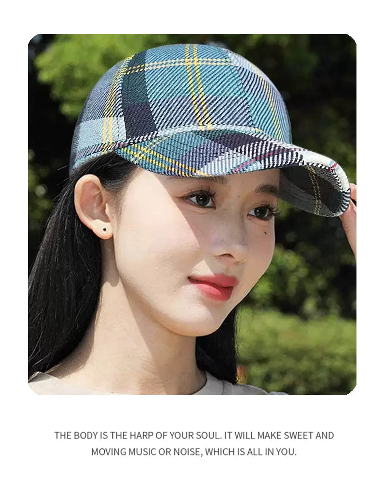 New Unisex Check Stripe Retro Baseball Hats Outdoor Sunshade Casual Breathable Classical Peaked Caps Versatile Fashion Trend ins