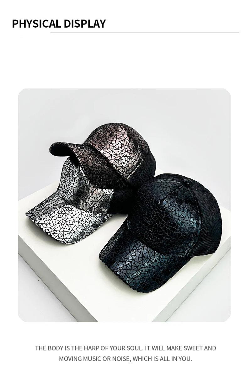 New Unisex Irregular Pattern Sequin Baseball Hats Travel Breathable Personal Sunshade Outdoor Mesh Caps Versatile Fashion Retro