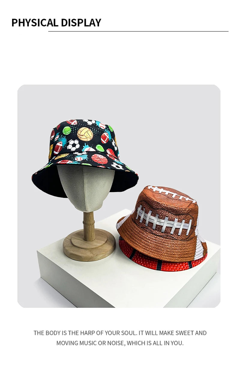 New Unisex Graffiti Ball Bucket Hats Sunshade Retro Double Sided Wearable Fashion Outdoor Fisherman Caps Versatile Street Print