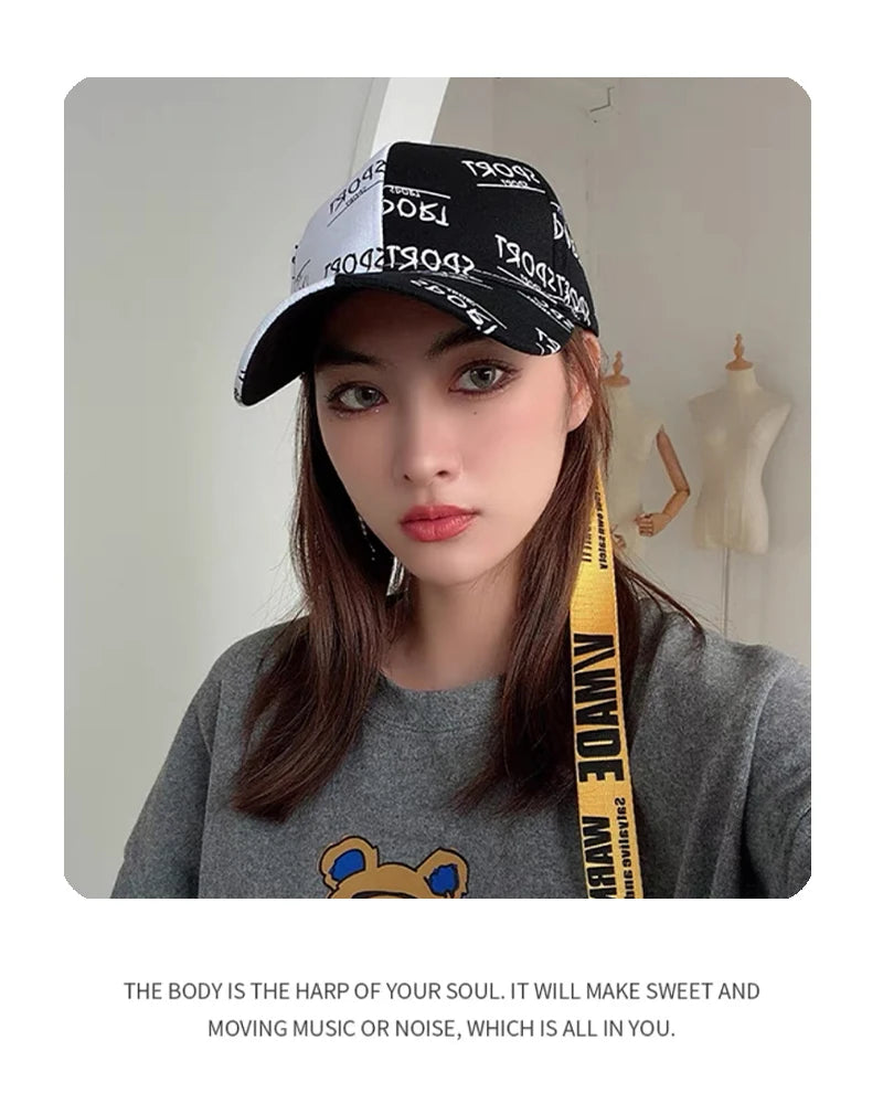 New Men Women Hip Hop Letter Printed Ribbon Baseball Hats Breathable Fashion Sunshade Snapback Caps Versatile Color Block Street