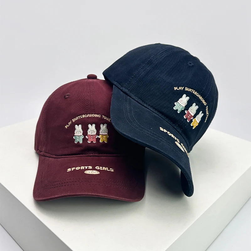 New Women Japanese Rabbit Embroidery Baseball Hats Cute Breathable Cartoon Sunshade Casual Peaked Caps Versatile Fashion Korean