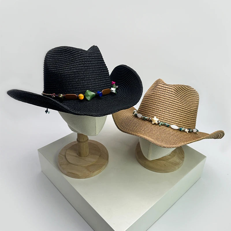 New Unisex Wide Eave Jazz Cowboy Hats Travel Sunshade British Style Versatile Casual Outdoor Straw Wove Cap Climb Foldable Beach