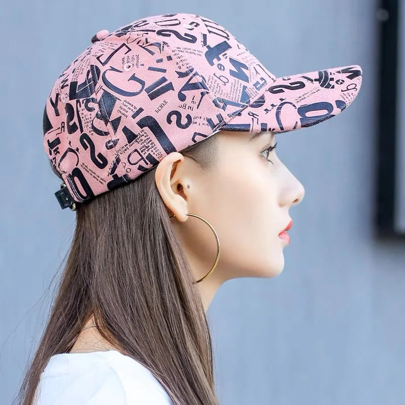 New Kpop Men Women Baseball Hats Graffiti Letter Vegan Leather Cotton Breathable Street Fashion Solar Sport HipHop Caps Sunshade