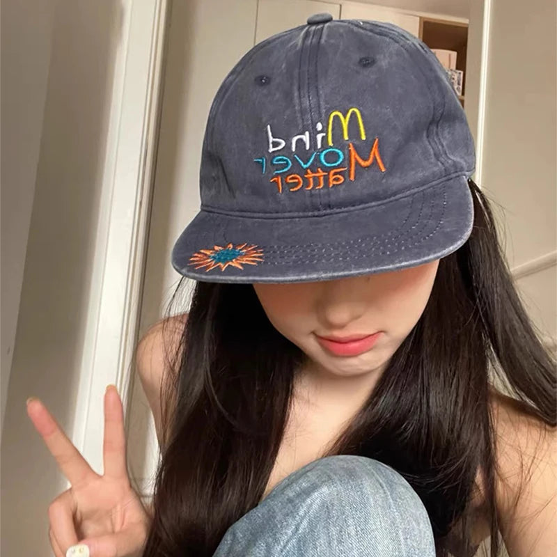 New Unisex Retro Colored Letter Embroidery Baseball Hats Street Breathable Hip Hop Sunshade Peaked Caps Versatile Fashion Casual