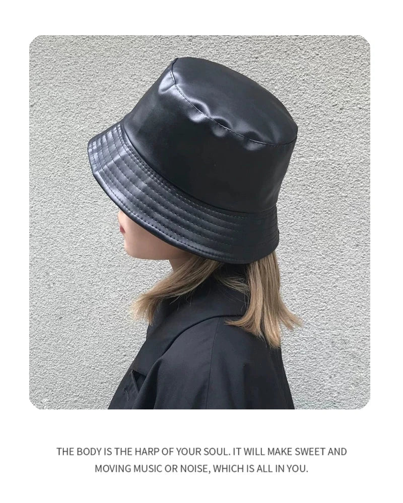 New Unisex Patent Leather Simple Bucket Hats Sunshade Outdoor Breathable Double Sided Fisherman Caps Personal Versatile Fashion