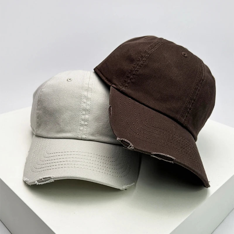 New Men Women Broken Hole Style Solid Snapback Caps Versatile Korean Sunshade Fashion Distress Baseball Hats Retro High-quality