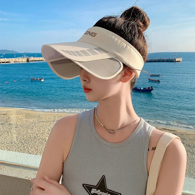 New Unisex Simple Letter Quick Drying Sun Hats Scalable Pull Plate Sunshade Breathable Outdoor Versatile Top Air Caps Fashion