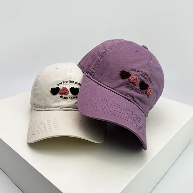 New Women Plush Love Letter Embroidery Baseball Hats Breathable Casual Sunshade Cute Peaked Caps Versatile Fashion Students ins