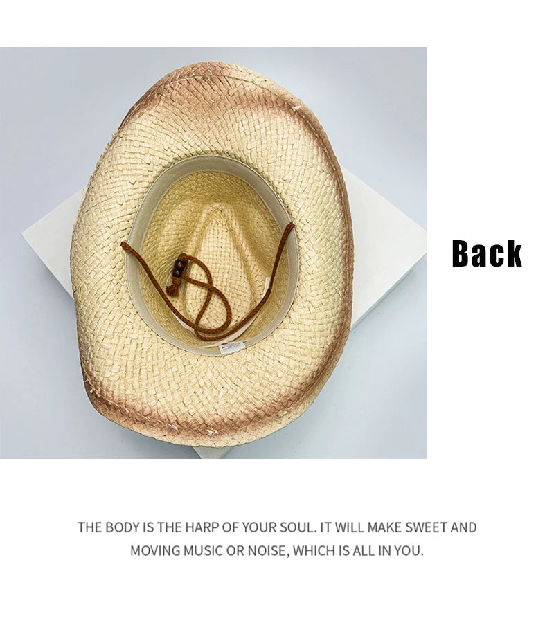 New Women Star Millennium Spicy Cowboy Hats Gradient Outdoor Breathable Sunshade Travel Straw Caps Versatile American Vintage