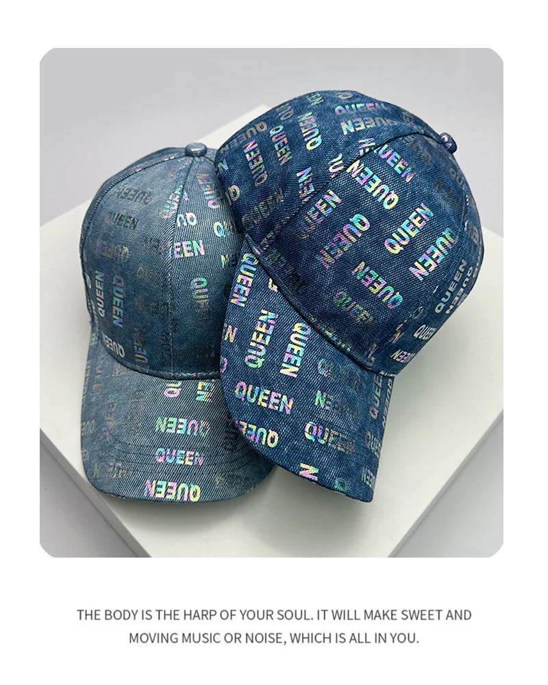 New Trend Korean Fashion Men Women Blue Jean Baseball Hats Sunshade Comfortable Versatile Unisex Printing Retro American Letter