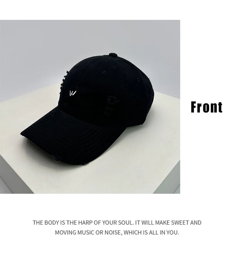 New Unisex Embroidered W Letters Solid Baseball Hats Breathable Broken Sunshade Simple Peaked Caps Versatile Casual Fashion ins