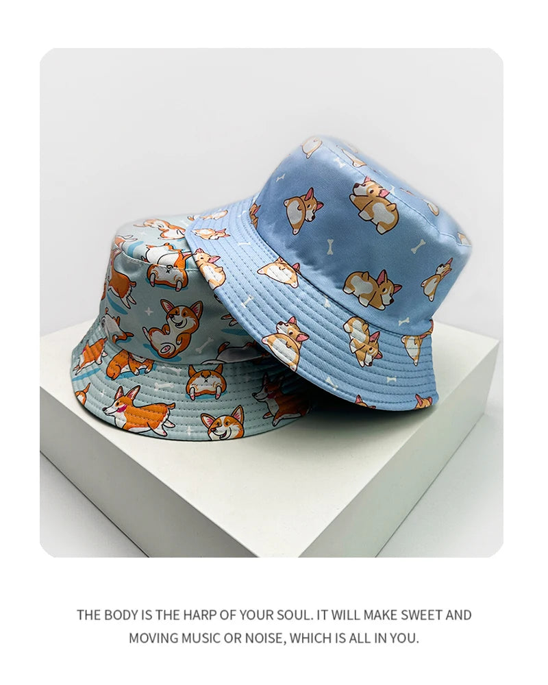 New Unisex Cute Cartoon Animal Print Bucket Hats Sunshade  Versatile Outdoor Fashion Double Sided Wearable Fisherman Caps Travel