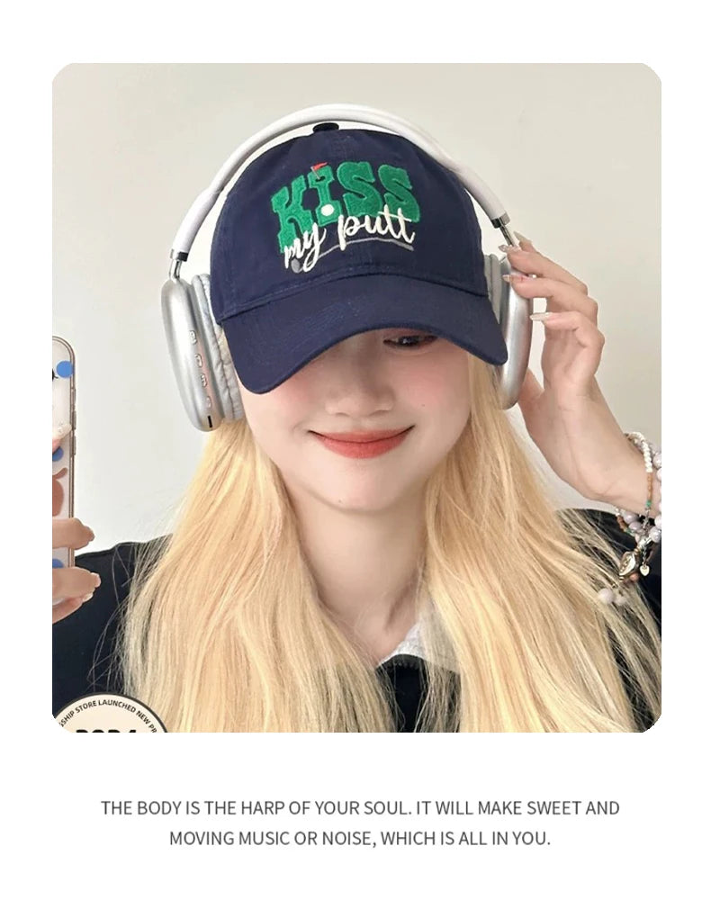 New Unisex Embroidered KISS Letters Baseball Hats Casual Breathable Street Peaked Caps Versatile Personal Fashion Niche Korean