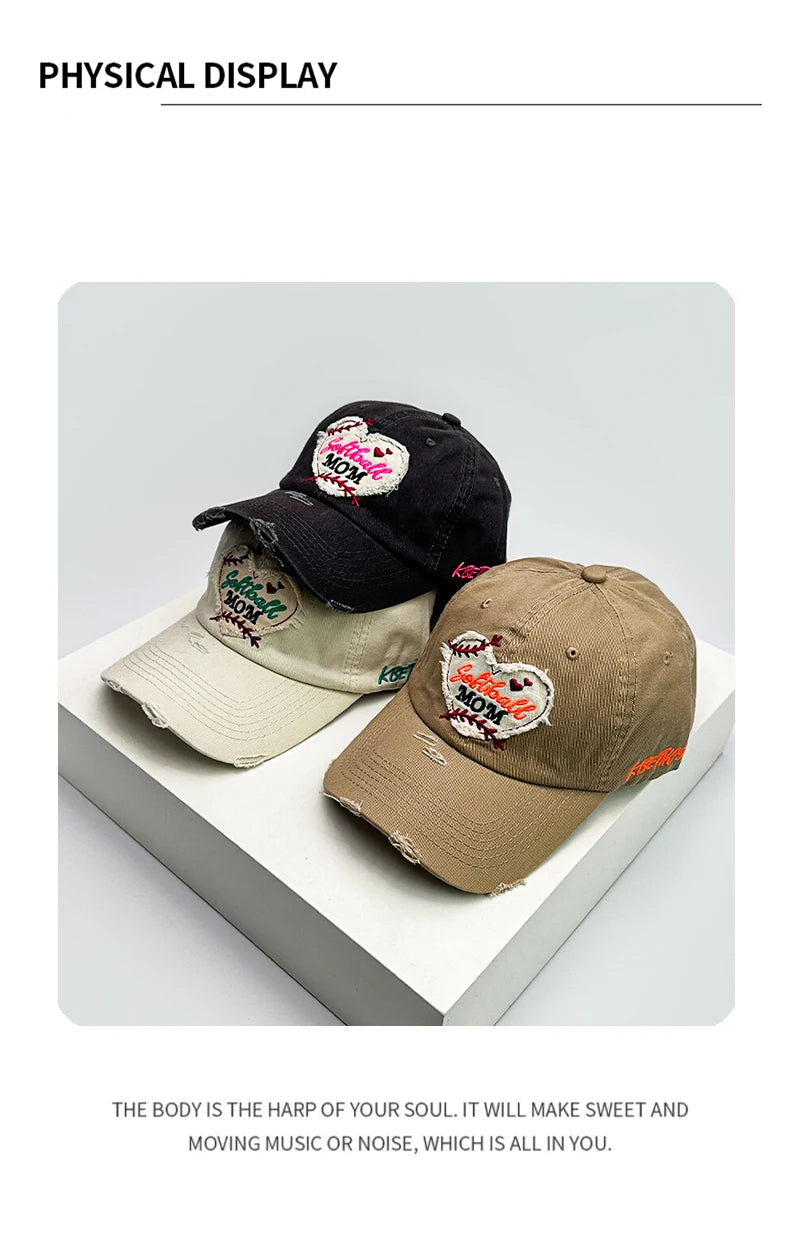 New Unisex Distress Love Embroidery Baseball Hats Breathable Broken Style Sunshade Retro Peaked Caps Versatile Fashion Casual