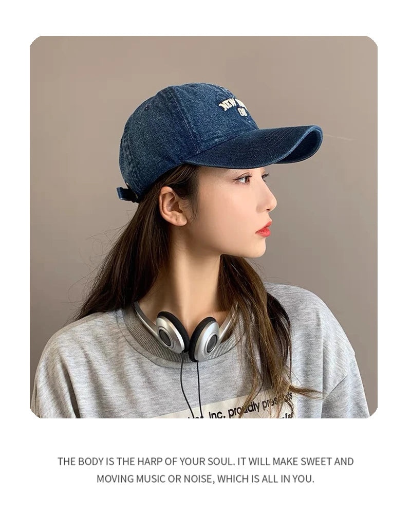 Retro Men Women Baseball Hats Cotton Embroidery Washing Versatile Snapback Caps Fashion Denim Letter Outdoor Leisure Sports