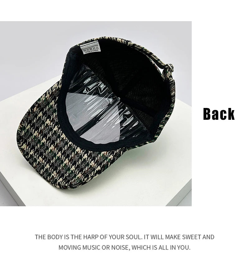 Autumn and Winter New Men Women Warm Woolen Cloth Stripe Check Baseball Caps Versatile Fashion British Style Retro Houndstooth