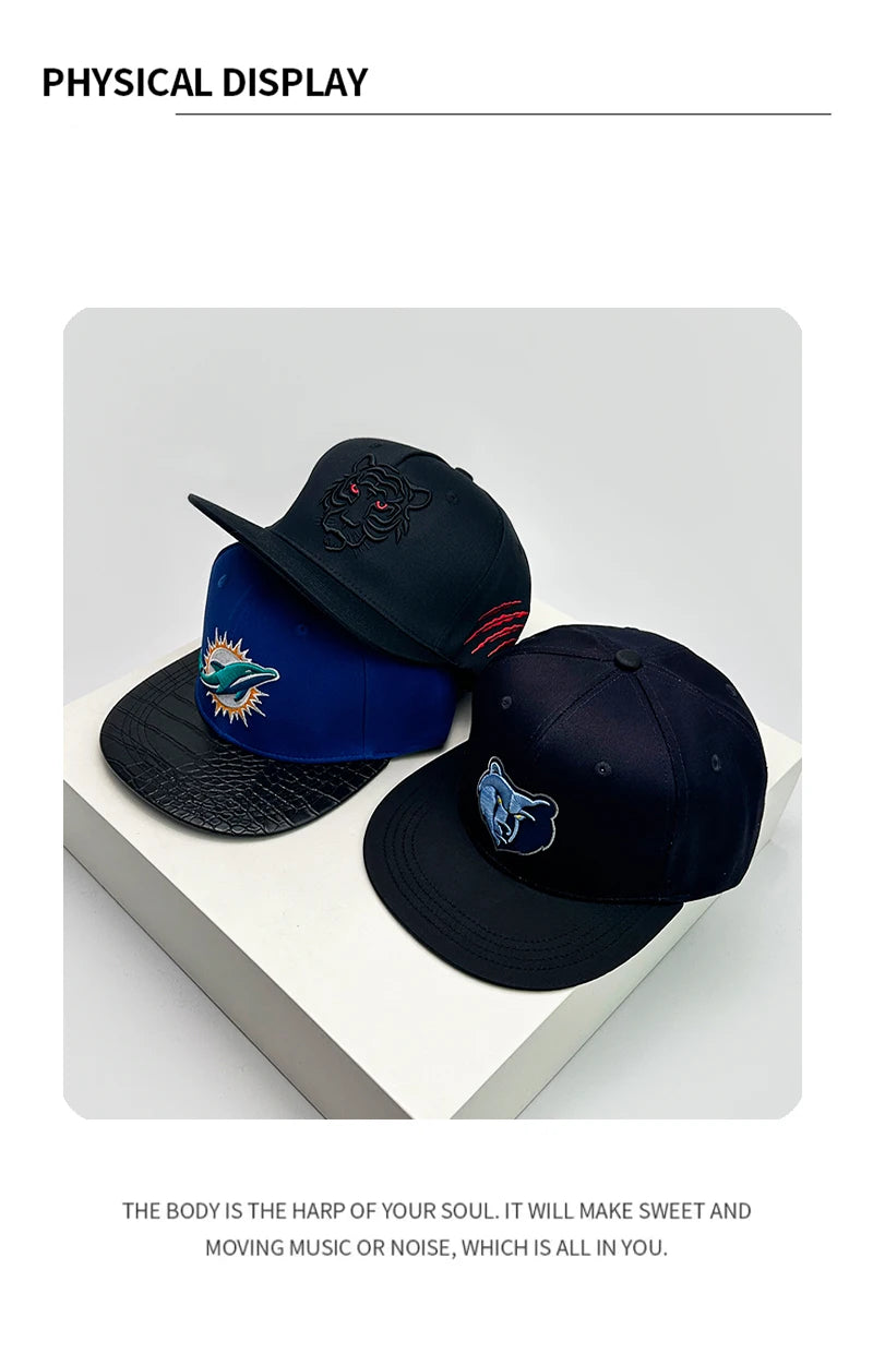 New Unisex Flat Eave Animal Embroidery Baseball Hats Breathable Skate Sunshade Color Block Peaked Caps Versatile Fashion Hip Hop