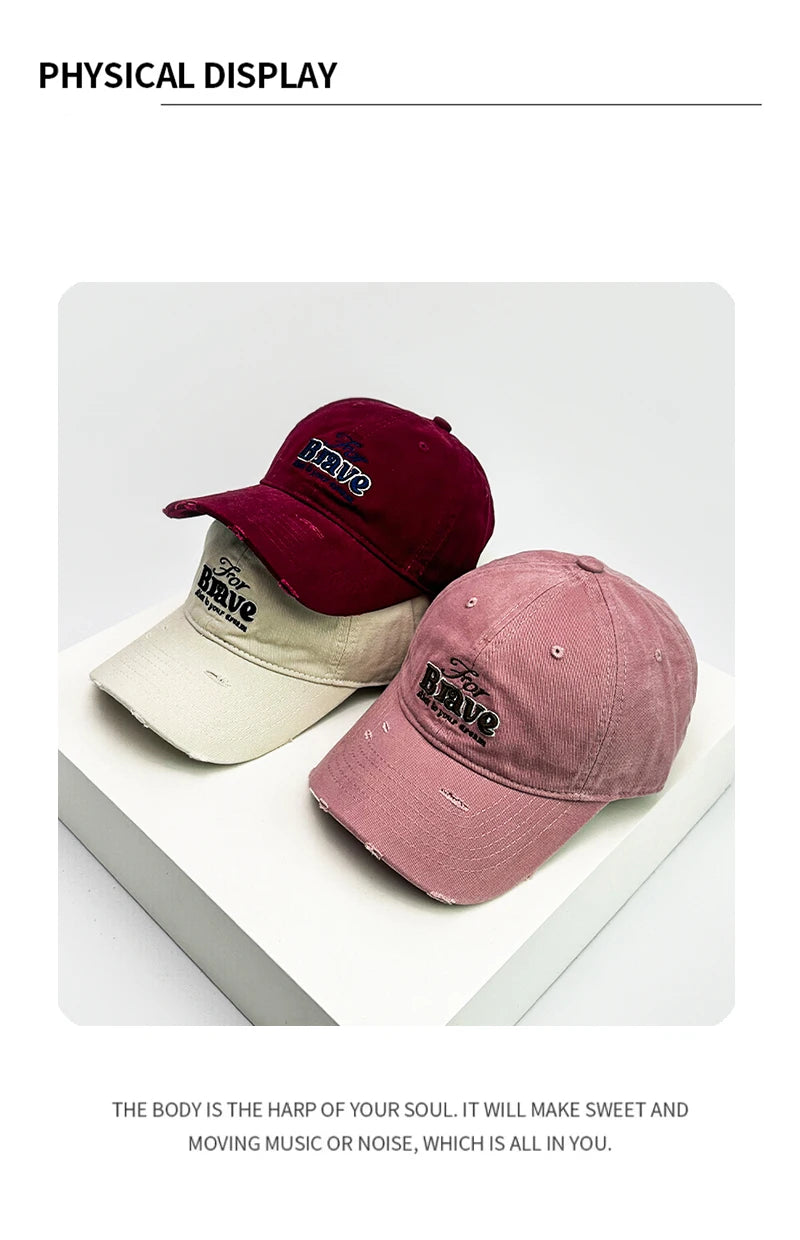 New Unisex Broken Style Letter Embroidery Baseball Hats Retro Breathable Personal Sunshade Casual Peaked Caps Versatile Fashion