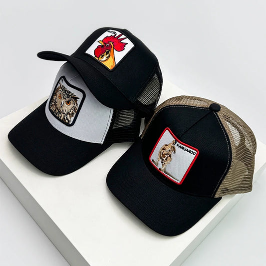 New Men Women Cartoon Animal Embroidery Color Block Baseball Hats Sunshade Casual Breathable Truck Caps Mesh Fashion Versatile