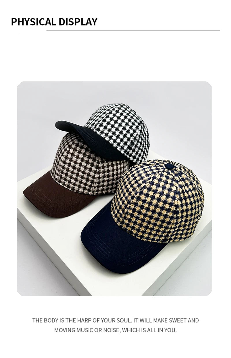 New Men Women Versatile Houndstooth Color Block Baseball Caps Cotton Fashion Casual Ventilate Sunscreen Check Street Retro ins