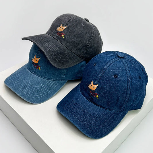 New Men Woman Denim Fun Cartoon Fox Embroidery Baseball Hats Sunshade Breathable Cute Snapback Caps Versatile Fashion Retro ins