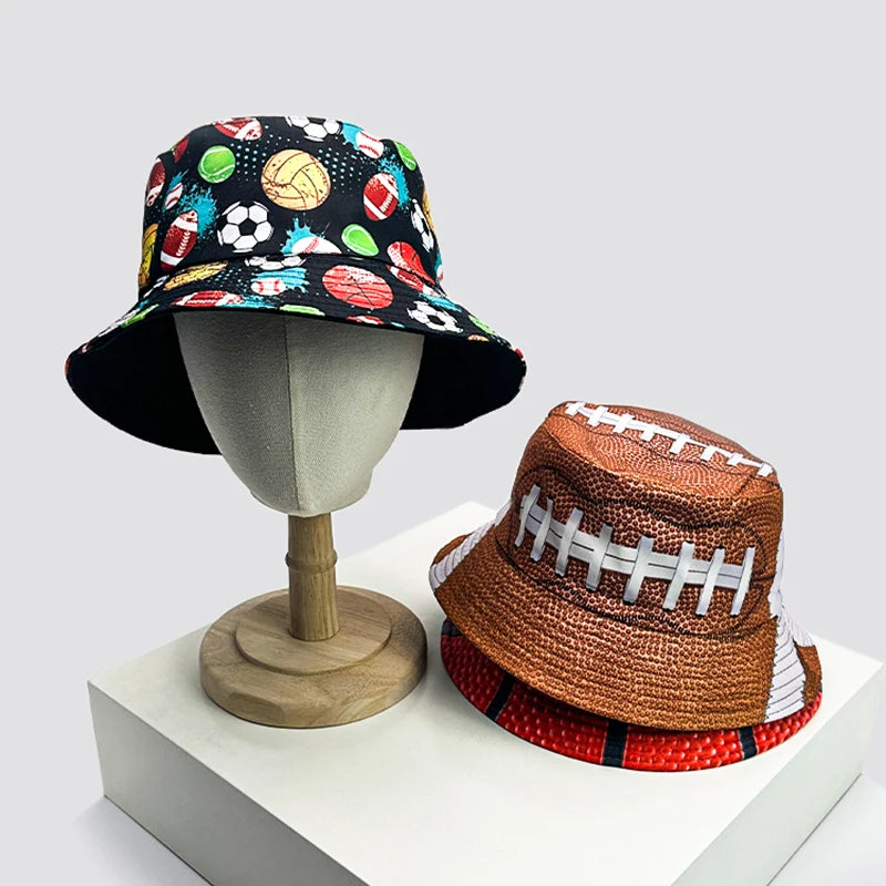 New Unisex Graffiti Ball Bucket Hats Sunshade Retro Double Sided Wearable Fashion Outdoor Fisherman Caps Versatile Street Print