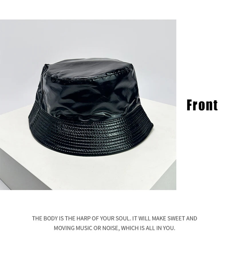 New Unisex Patent Leather Simple Bucket Hats Sunshade Outdoor Breathable Double Sided Fisherman Caps Personal Versatile Fashion