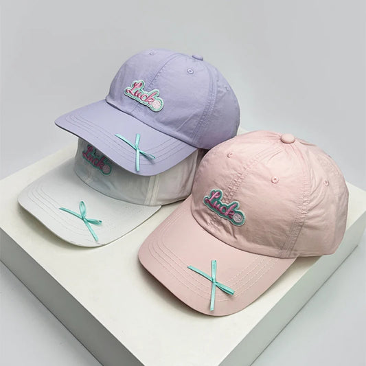 New Women Dopamine Color Bow Quick Drying Baseball Hats Sweet Breathable Casual Sunshade Outdoor Peaked Caps Versatile Fashion