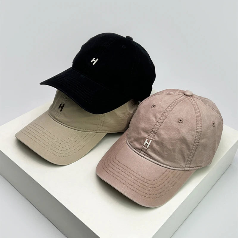 New Unisex Simple Embroidered H Letter Baseball Hats Casual Breathable Korean Sunshade Couple Peaked Caps Versatile Fashion ins