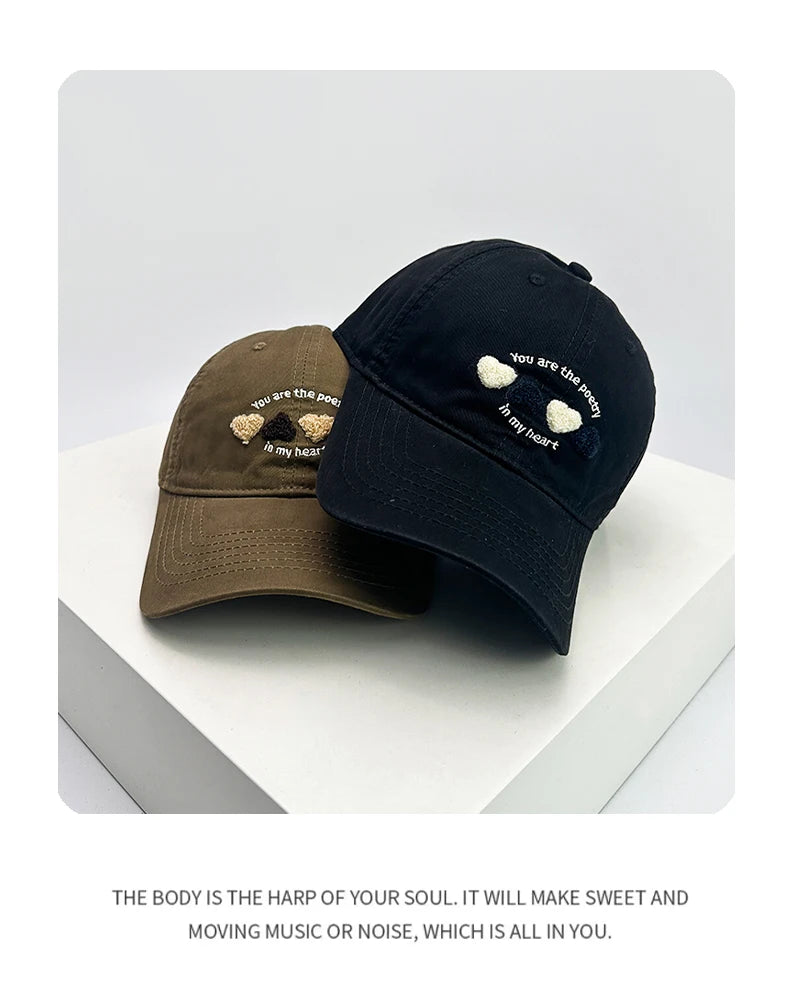 New Women Plush Love Letter Embroidery Baseball Hats Breathable Casual Sunshade Cute Peaked Caps Versatile Fashion Students ins