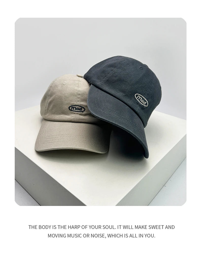 New Unisex Embroidered mad Letters Simple Baseball Hats Breathable Retro Sunshade Casual Peaked Caps Versatile Fashion Korean