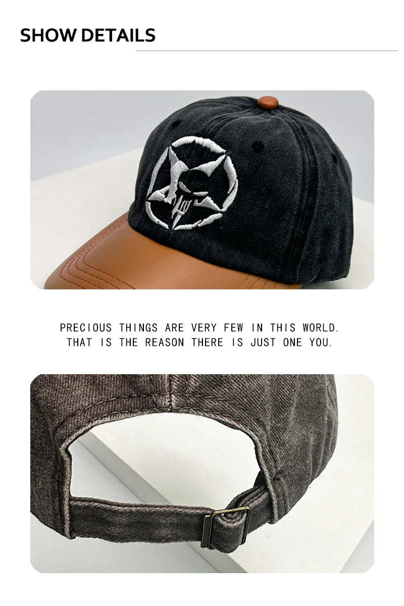 New Unisex Five-pointed Star Skull Embroidery Baseball Hats Retro Breathable Personal Sunshade Peaked Caps Versatile Fashion ins