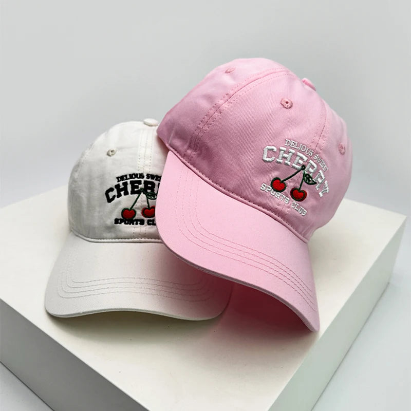 New Unisex Embroidered Cherry Harajuku Baseball Hats Retro Breathable Casual Sunshade Outdoor Peaked Caps Versatile Cute ins