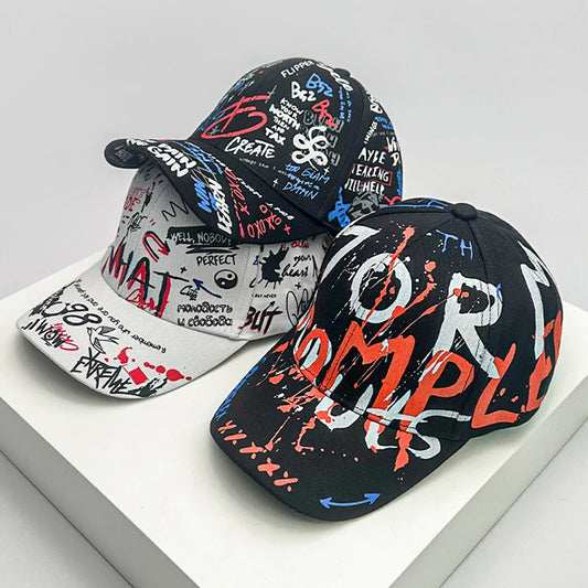 New Men Women Streetwear Kpop Baseball Hats Cotton Breathable Sport Hip Hop Caps Unisex Graffiti Fashion Sunshade Four Seasons