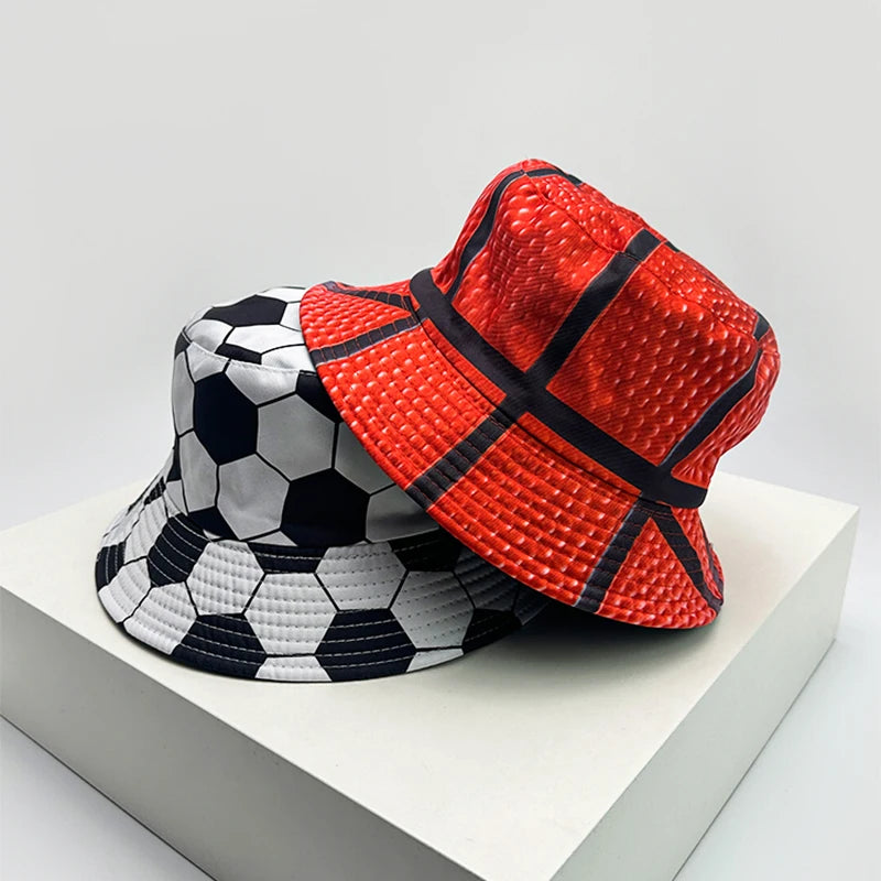 New Unisex Graffiti Ball Bucket Hats Sunshade Retro Double Sided Wearable Fashion Outdoor Fisherman Caps Versatile Street Print