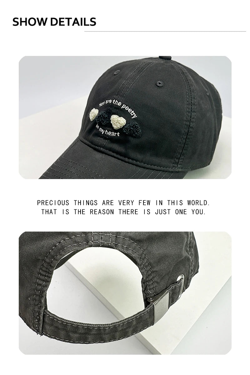 New Women Plush Love Letter Embroidery Baseball Hats Breathable Casual Sunshade Cute Peaked Caps Versatile Fashion Students ins