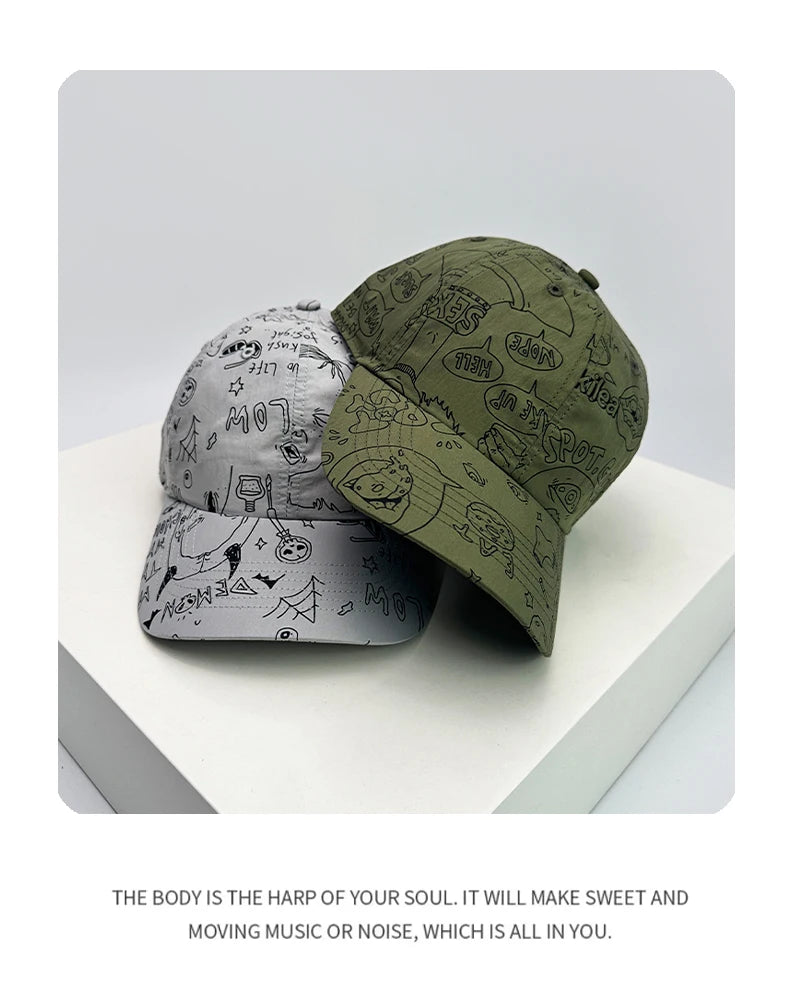 New Unisex Graffiti Comics Quick Drying Baseball Hats Personal Breathable Outdoor Sunshade Hip Hop Peaked Caps Versatile Fashion