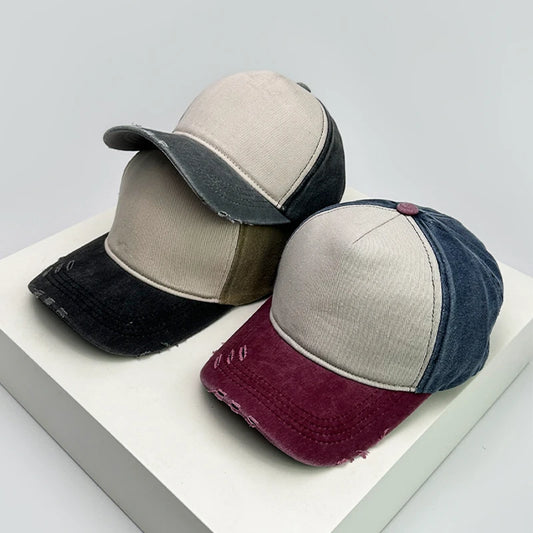 New Unisex Color Block Solid Baseball Hats Breathable Broken Style Sunshade Retro Peaked Caps Versatile Fashion Casual Personal