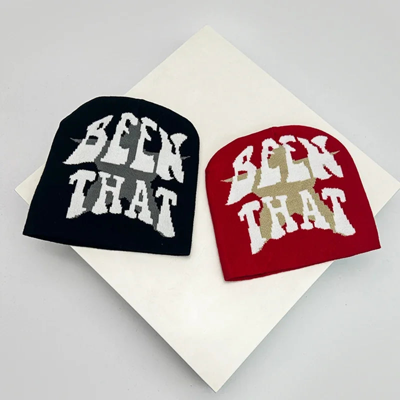 Autumn and Winter New  Letter Five-pointed Star Knitted Hats Warm Color Block ins Versatile Hip Hop Beanies Street Fashion Skate