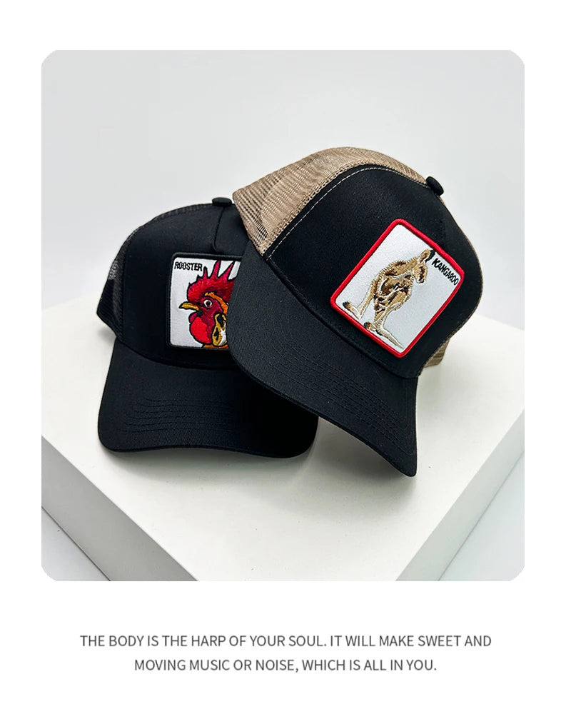 New Men Women Cartoon Animal Embroidery Color Block Baseball Hats Sunshade Casual Breathable Truck Caps Mesh Fashion Versatile