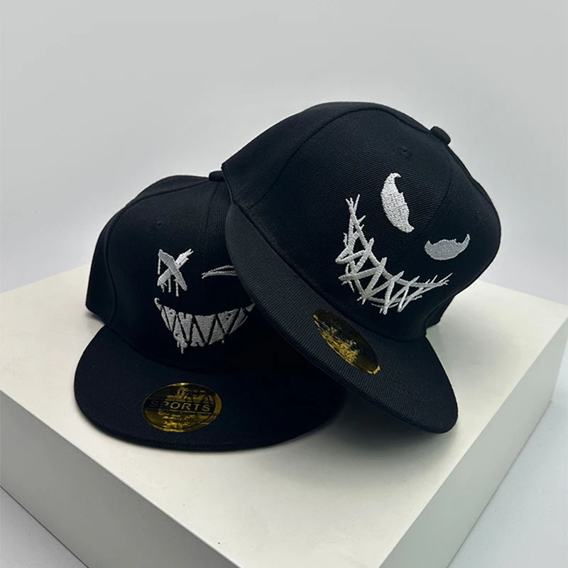 New Unisex Smiling Face Expression Embroidery Baseball Hats Breathable Hip Hop Sunshade Funny Peaked Caps Versatile Fashion ins