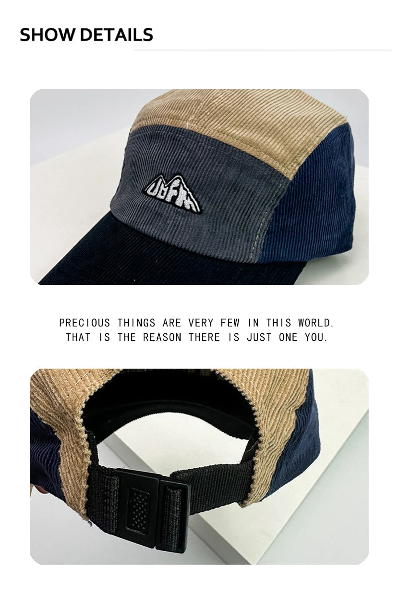 New Unisex Corduroy Embroidery Color Block Baseball Hats Breathable Street Sunshade Casual Peaked Caps Versatile Fashion Retro