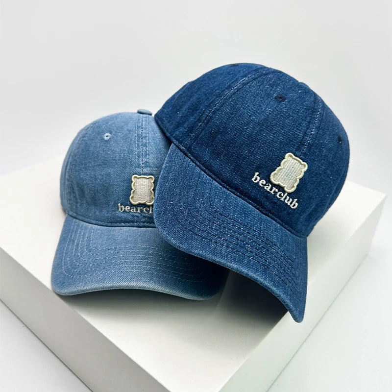 New Men Woman Cute Cartoon Little Bear Embroidery Baseball Hats Denim Sunshade Breathable Snapback Caps Versatile Fashion Korean