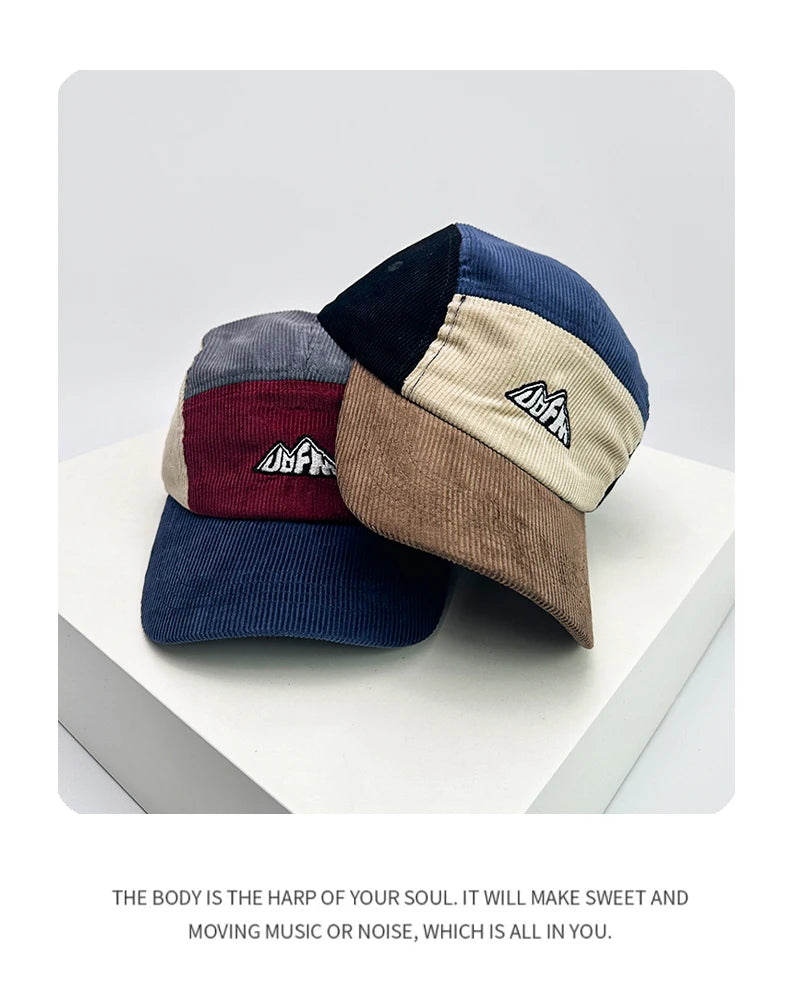 New Unisex Corduroy Embroidery Color Block Baseball Hats Breathable Street Sunshade Casual Peaked Caps Versatile Fashion Retro